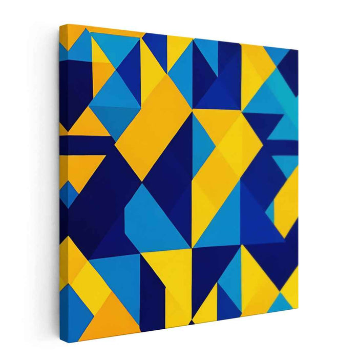 Angular Echoes Dance Abstractly: Modernist Triangular Symphony in Blue and Yellow