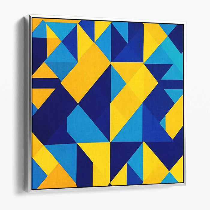 Angular Echoes Dance Abstractly: Modernist Triangular Symphony in Blue and Yellow