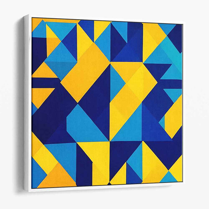 Angular Echoes Dance Abstractly: Modernist Triangular Symphony in Blue and Yellow