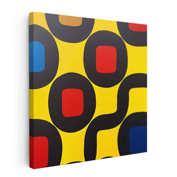 Lemonade Mirage Symphony: Modernist Yellow Canvas Art with Bold Geometric Shapes