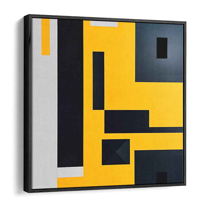 Blazing Sun Dance: Bold Yellow and Black Abstract Canvas Art Print