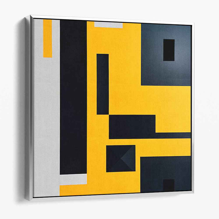 Blazing Sun Dance: Bold Yellow and Black Abstract Canvas Art Print