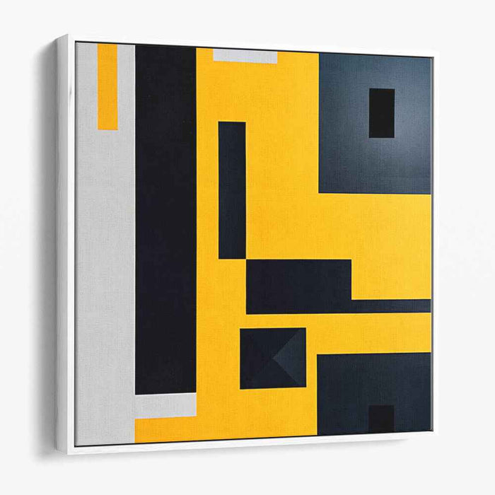 Blazing Sun Dance: Bold Yellow and Black Abstract Canvas Art Print