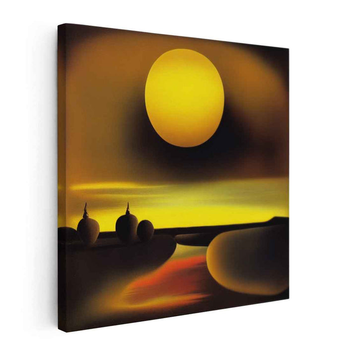 Dreamscape in Gilded Hues: Surrealist Golden Landscape Canvas Art Print