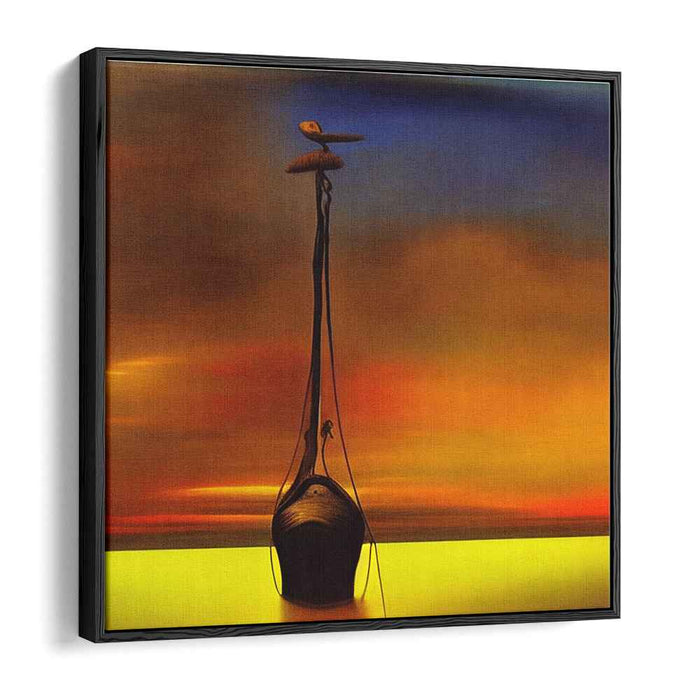 Whimsy Voyage: Dreamlike Sunset with Pelican and Boat Canvas Art Print