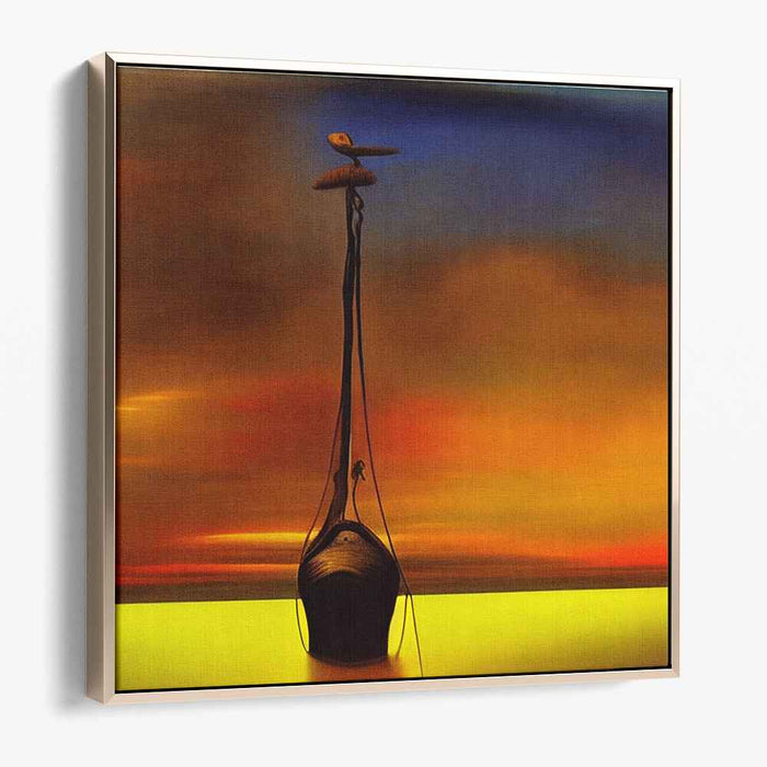 Whimsy Voyage: Dreamlike Sunset with Pelican and Boat Canvas Art Print