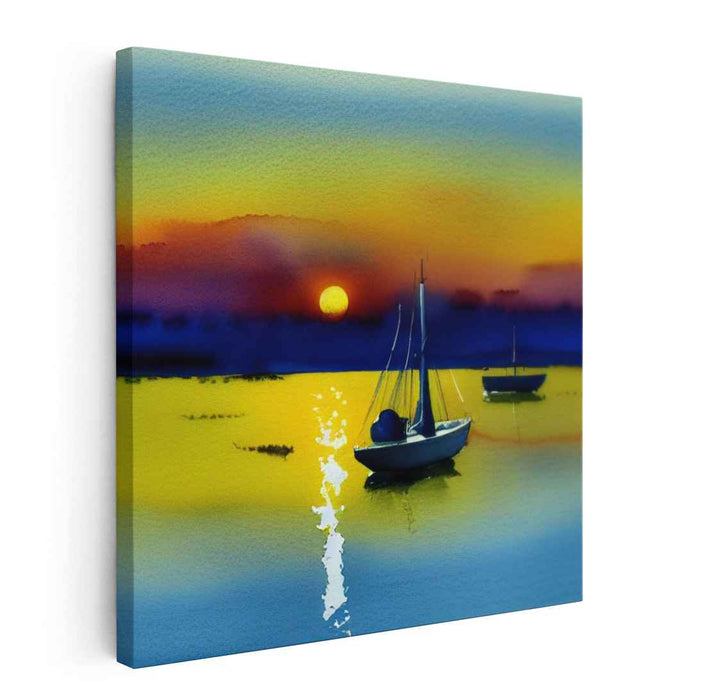 Sailboats' Serenity: Tranquil Sailboats on the Horizon Watercolor Painting