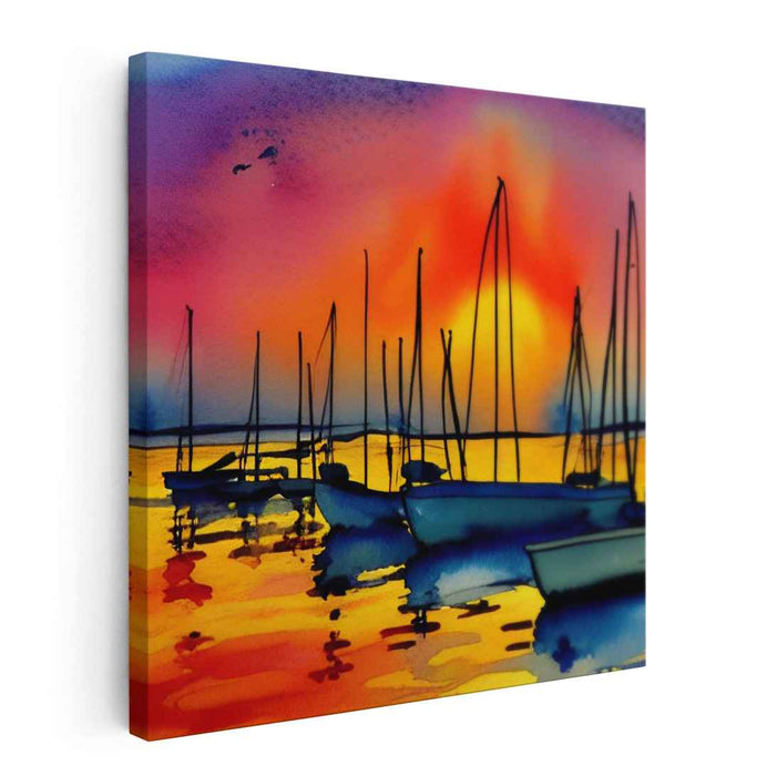 Waterfront Whispers: Impressionistic Marina Scene Canvas Art Print