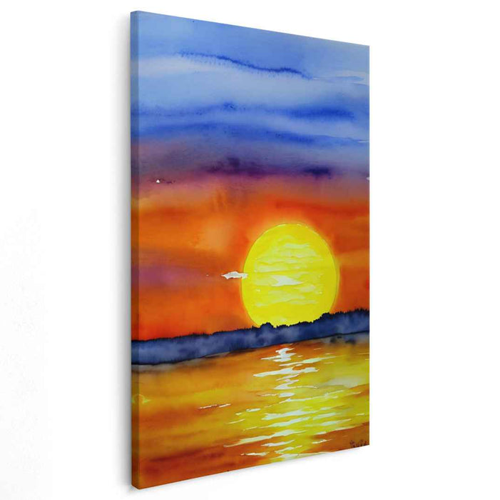 Dusk's Painted Embrace: Luminous Watercolor Sunset Canvas Art