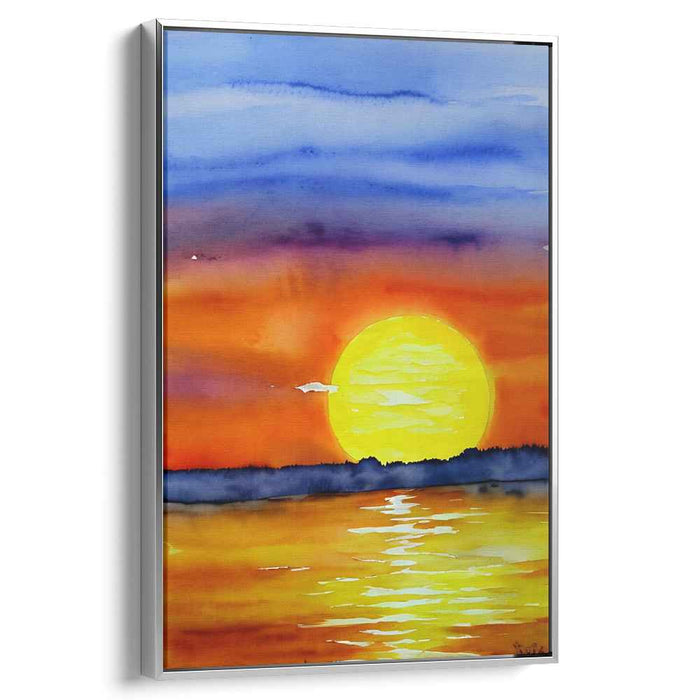 Dusk's Painted Embrace: Luminous Watercolor Sunset Canvas Art