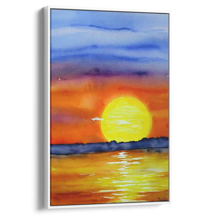 Dusk's Painted Embrace: Luminous Watercolor Sunset Canvas Art