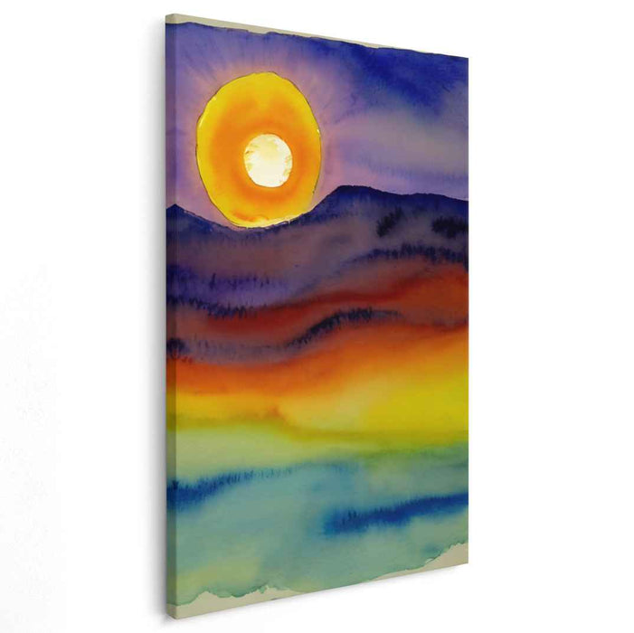 Tide's Last Embrace: Watercolor Sunset Canvas Art