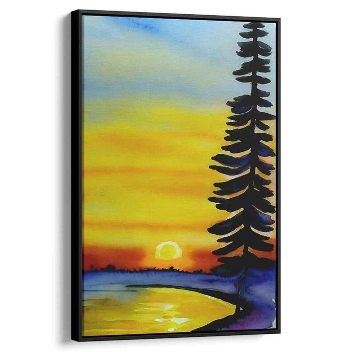 Stellar Serenity: Watercolor Landscape with Vibrant Sky