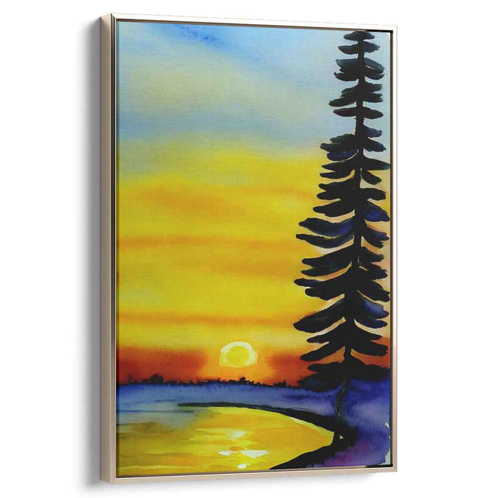 Stellar Serenity: Watercolor Landscape with Vibrant Sky