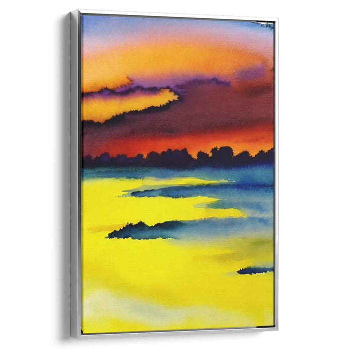 Rainbow Serenity: Vibrant Watercolor Landscape Canvas Art Print