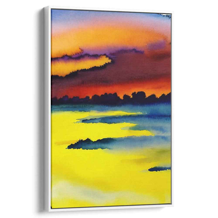Rainbow Serenity: Vibrant Watercolor Landscape Canvas Art Print