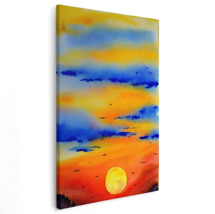 Chromatic Skyscape: Vibrant Watercolor Skyline Canvas Art