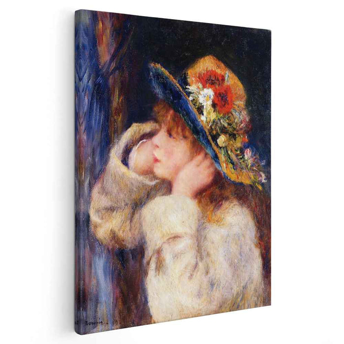Young Girl in a Hat Decorated with Wildflowers (1880) by Pierre-Auguste Renoir