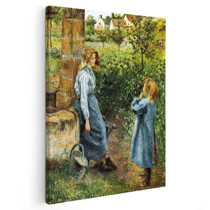 Young Woman and Child at the Well (1882) by Camille Pissarro