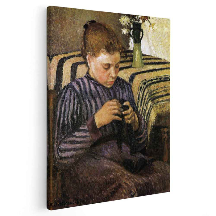 Young woman mending her stockings (1895) by Camille Pissarro