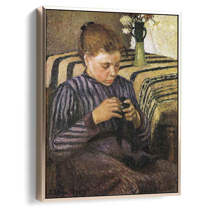 Young woman mending her stockings (1895) by Camille Pissarro