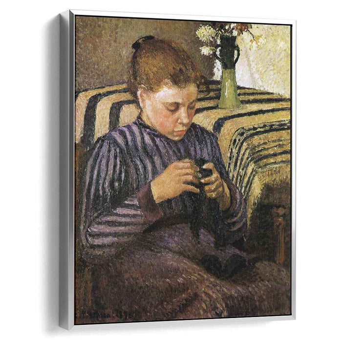 Young woman mending her stockings (1895) by Camille Pissarro