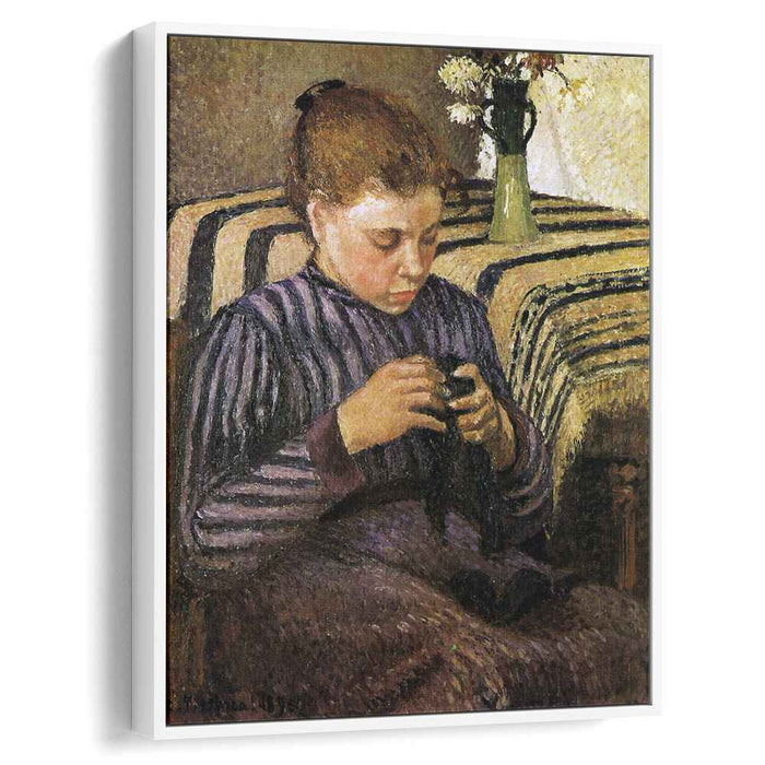 Young woman mending her stockings (1895) by Camille Pissarro