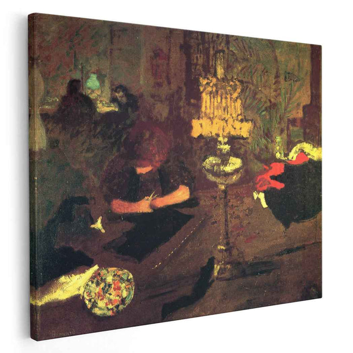 Young woman near lamp by Pierre Bonnard