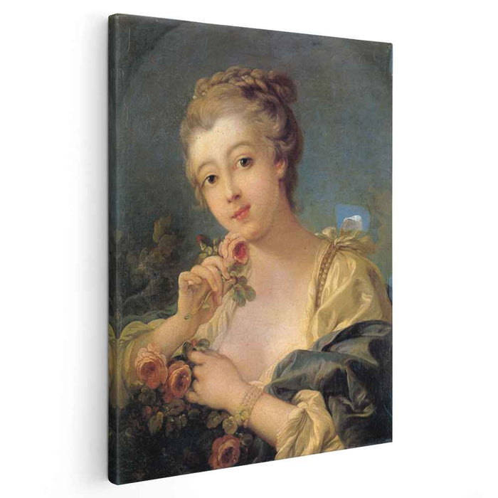 Young Woman with a Bouquet of Roses (1760) by Francois Boucher