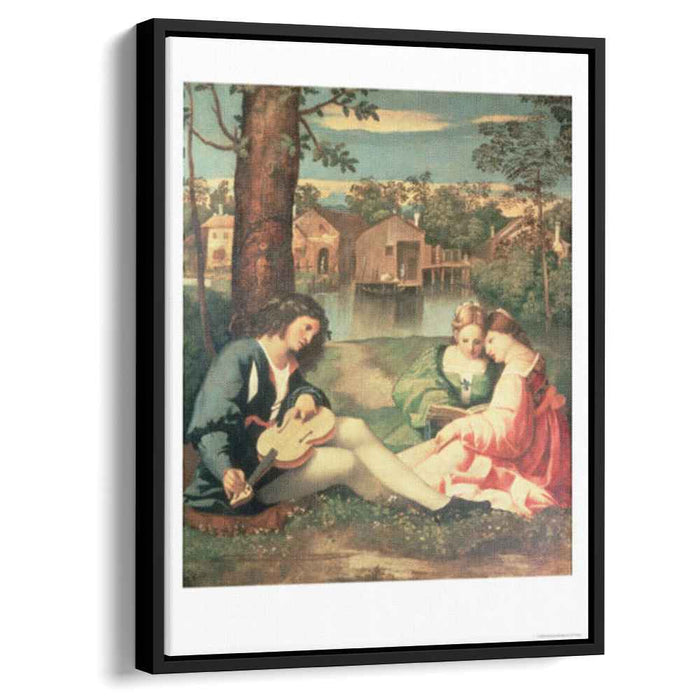 Youth with a guitar and two girls sitting on a river bank by Giorgione