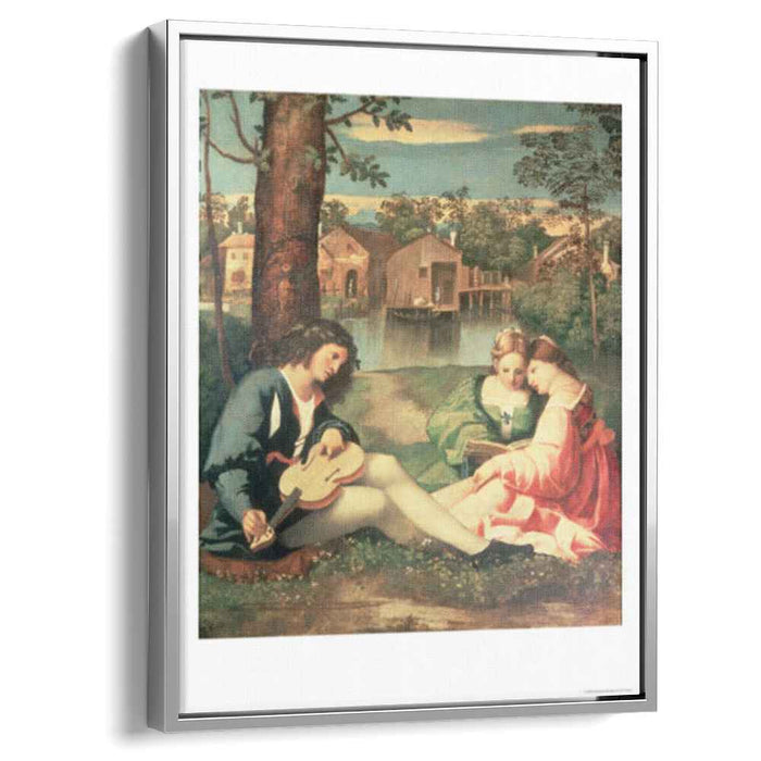 Youth with a guitar and two girls sitting on a river bank by Giorgione