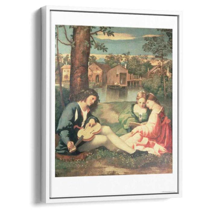 Youth with a guitar and two girls sitting on a river bank by Giorgione