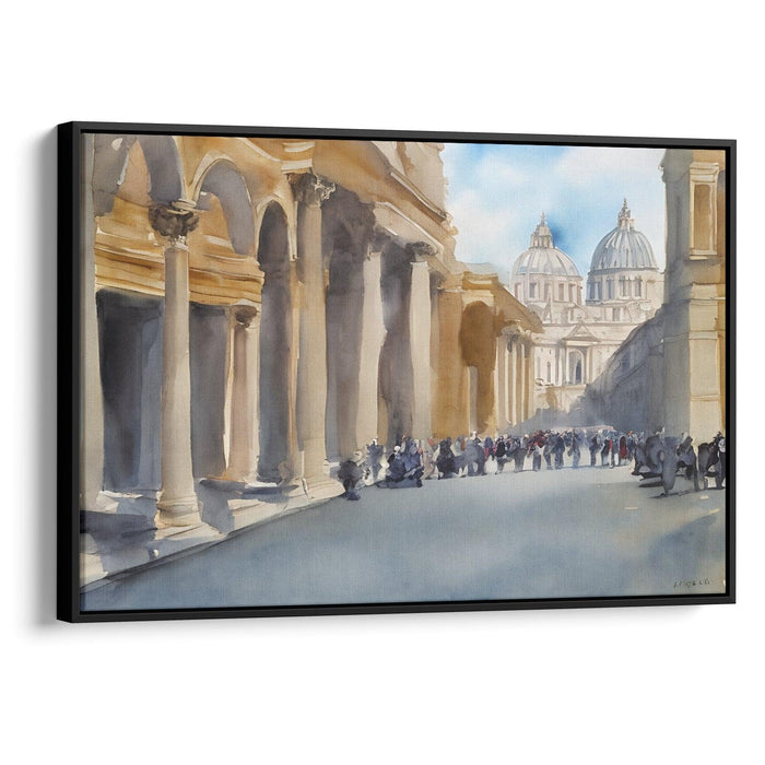 Watercolor Colonnade of St. Peter's Basilica Print - Canvas Art Print by Kanvah