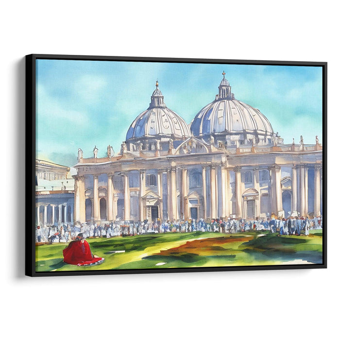 Watercolor Colonnade of St. Peter's Basilica Print - Canvas Art Print by Kanvah