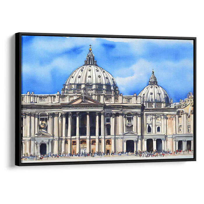 Watercolor Colonnade of St. Peter's Basilica Print - Canvas Art Print by Kanvah