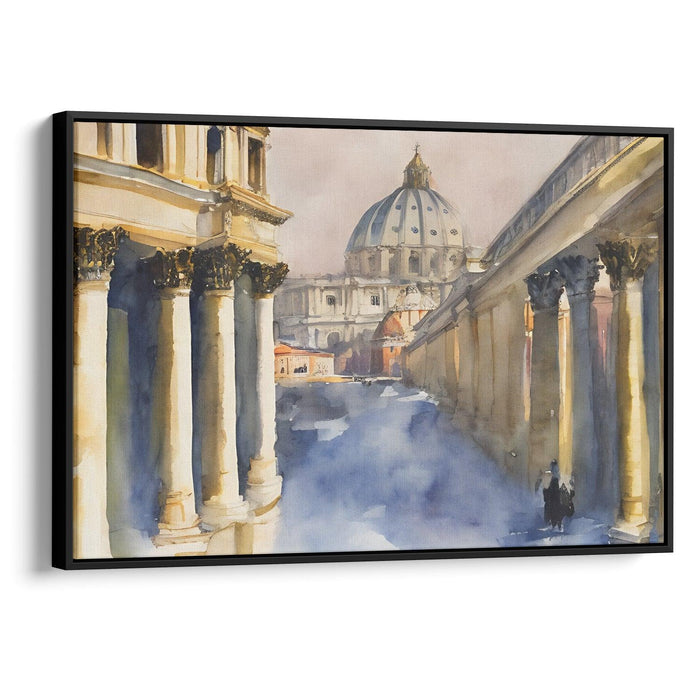 Watercolor Colonnade of St. Peter's Basilica Print - Canvas Art Print by Kanvah