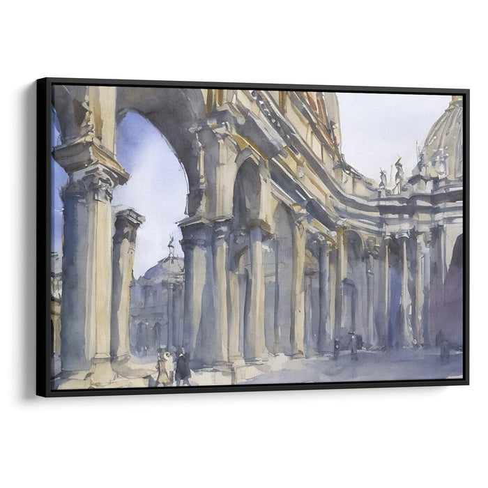 Watercolor Colonnade of St. Peter's Basilica Print - Canvas Art Print by Kanvah