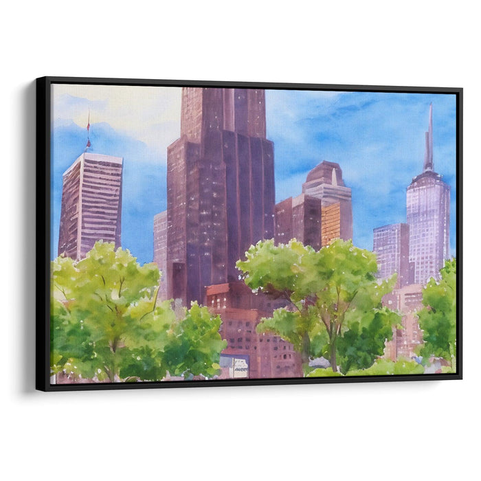 Watercolor Willis Tower Print - Canvas Art Print by Kanvah