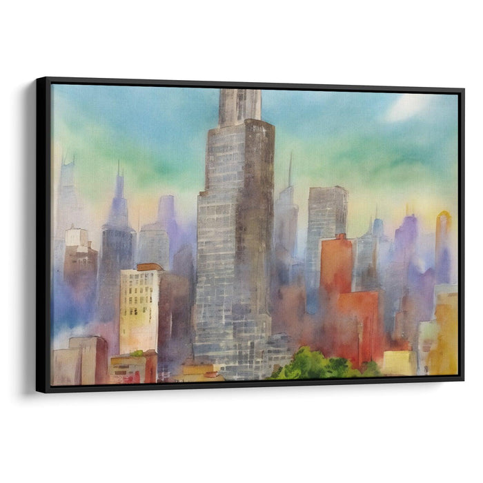 Watercolor Willis Tower Print - Canvas Art Print by Kanvah