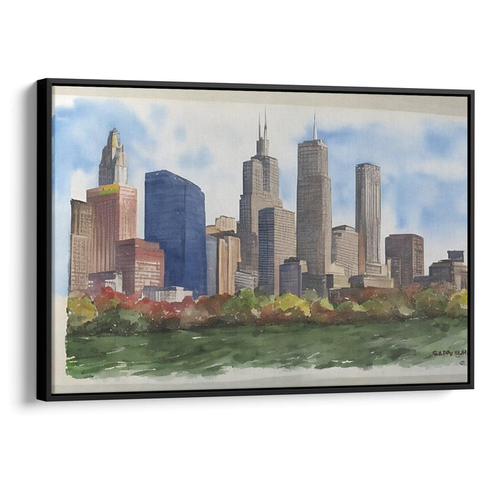 Watercolor Willis Tower Print - Canvas Art Print by Kanvah