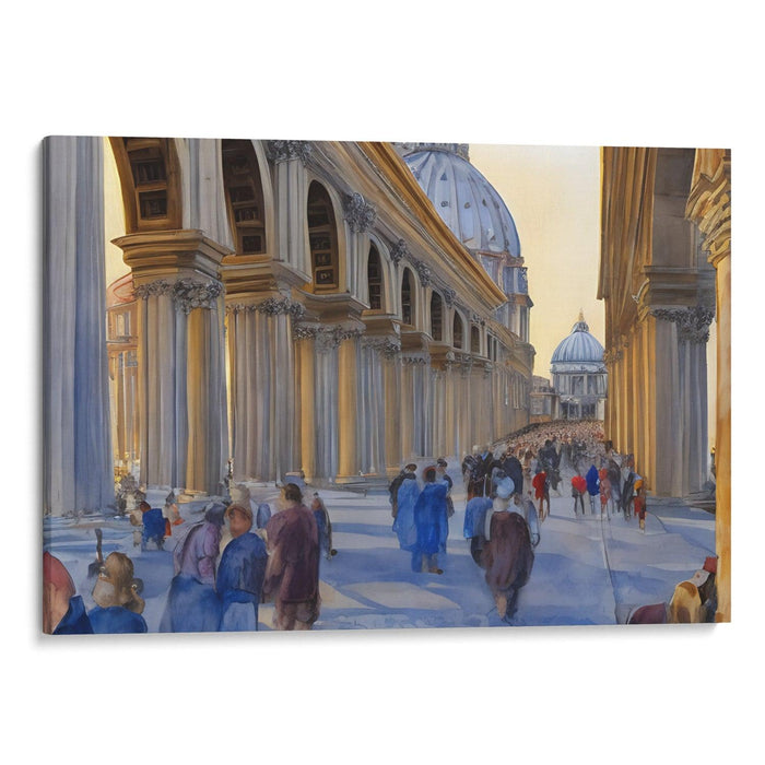 Watercolor Colonnade of St. Peter's Basilica Print - Canvas Art Print by Kanvah