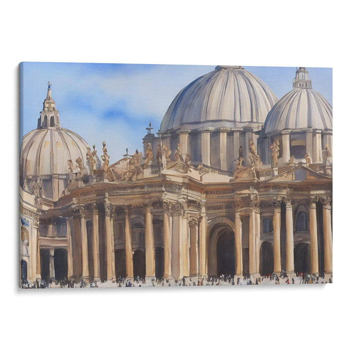 Watercolor Colonnade of St. Peter's Basilica Print - Canvas Art Print by Kanvah