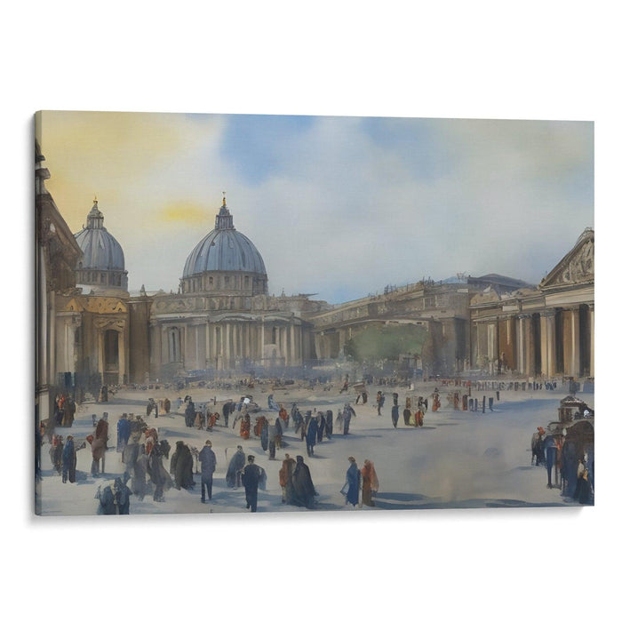 Watercolor Colonnade of St. Peter's Basilica Print - Canvas Art Print by Kanvah