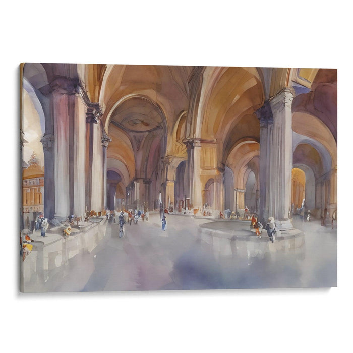 Watercolor Colonnade of St. Peter's Basilica Print - Canvas Art Print by Kanvah