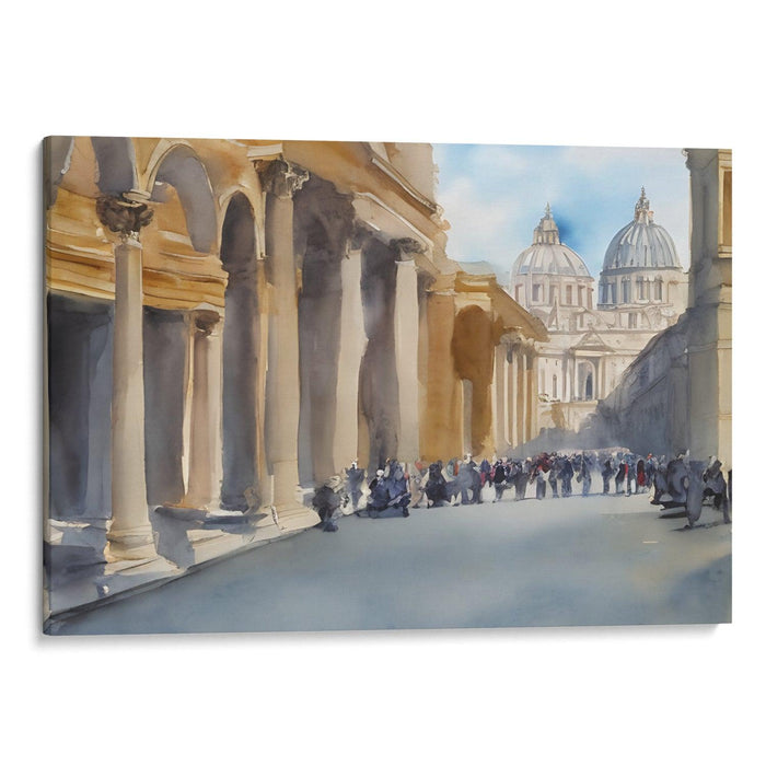 Watercolor Colonnade of St. Peter's Basilica Print - Canvas Art Print by Kanvah