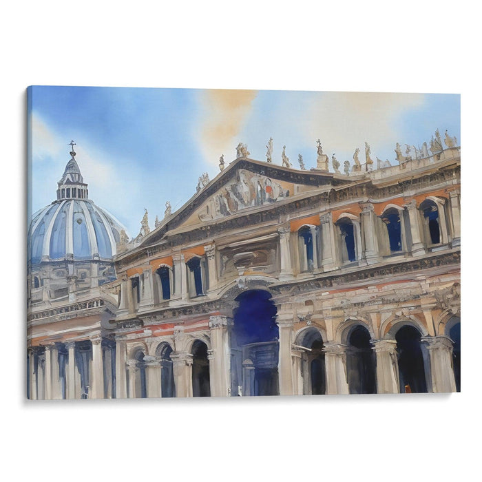 Watercolor Colonnade of St. Peter's Basilica Print - Canvas Art Print by Kanvah