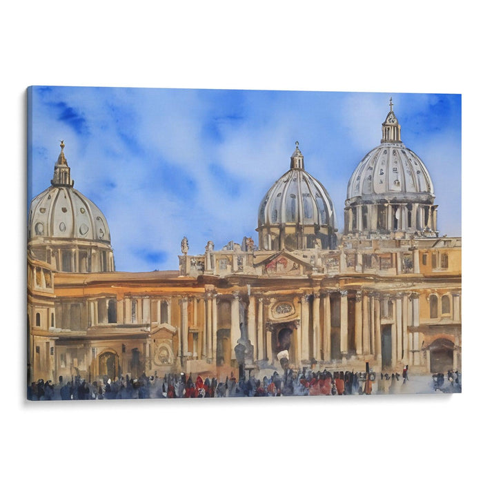 Watercolor Colonnade of St. Peter's Basilica Print - Canvas Art Print by Kanvah