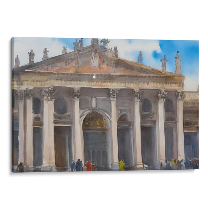 Watercolor Colonnade of St. Peter's Basilica Print - Canvas Art Print by Kanvah