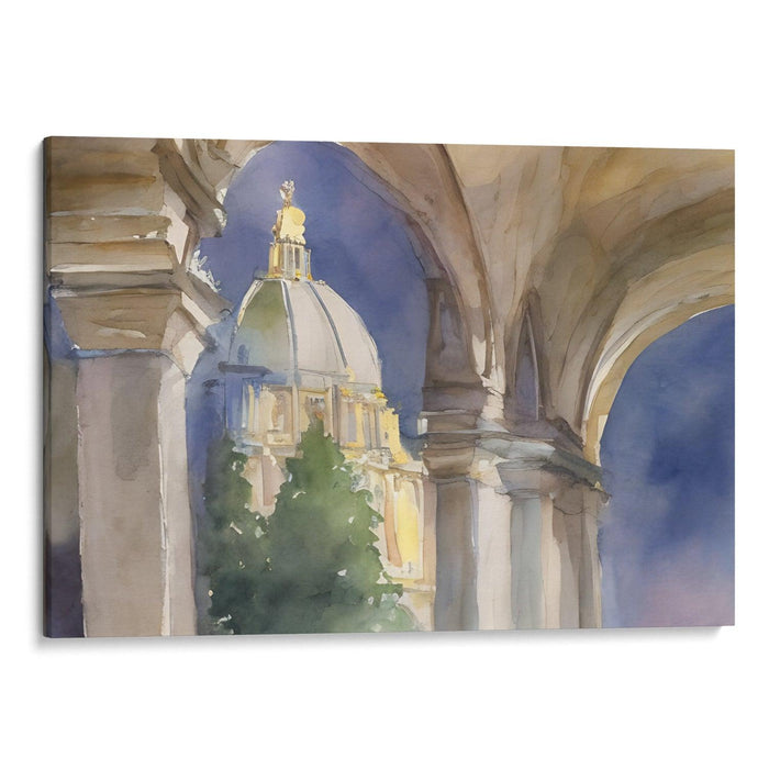 Watercolor Colonnade of St. Peter's Basilica Print - Canvas Art Print by Kanvah