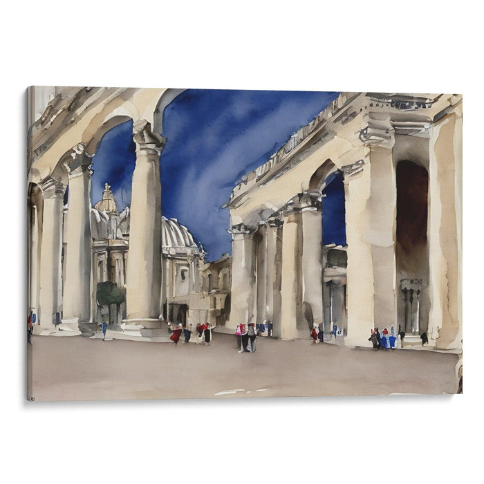 Watercolor Colonnade of St. Peter's Basilica Print - Canvas Art Print by Kanvah